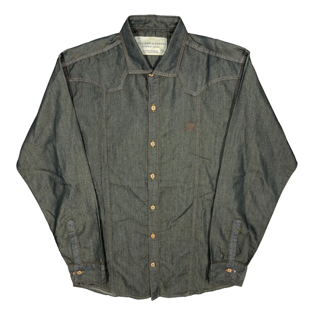 Holland & Sherry Savile Row Denim Shirt Long Sleeve Button Up Small